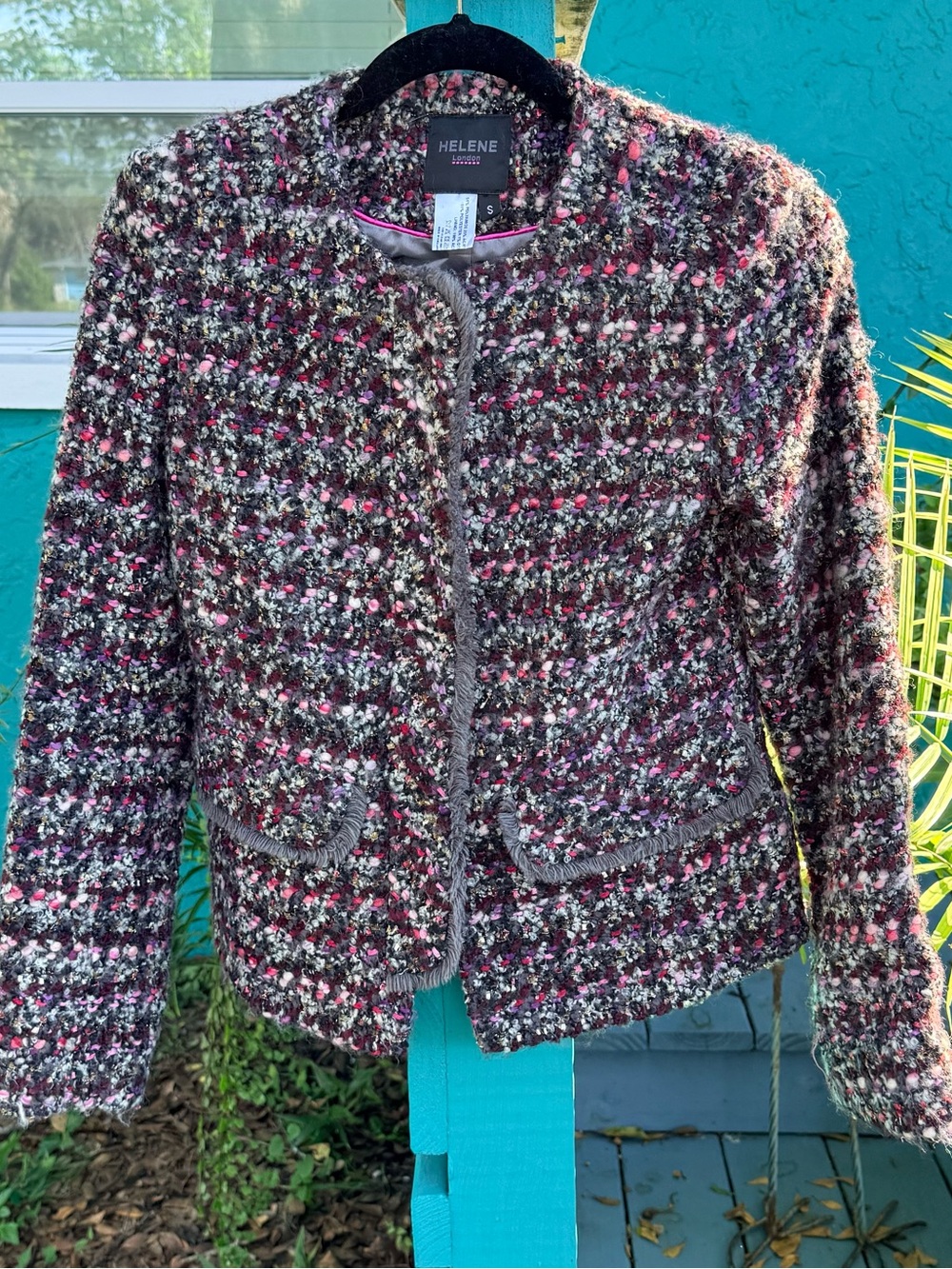HELENE London VTG Zippered Sparkled Boucle Fringe Accents Jacket Blazer